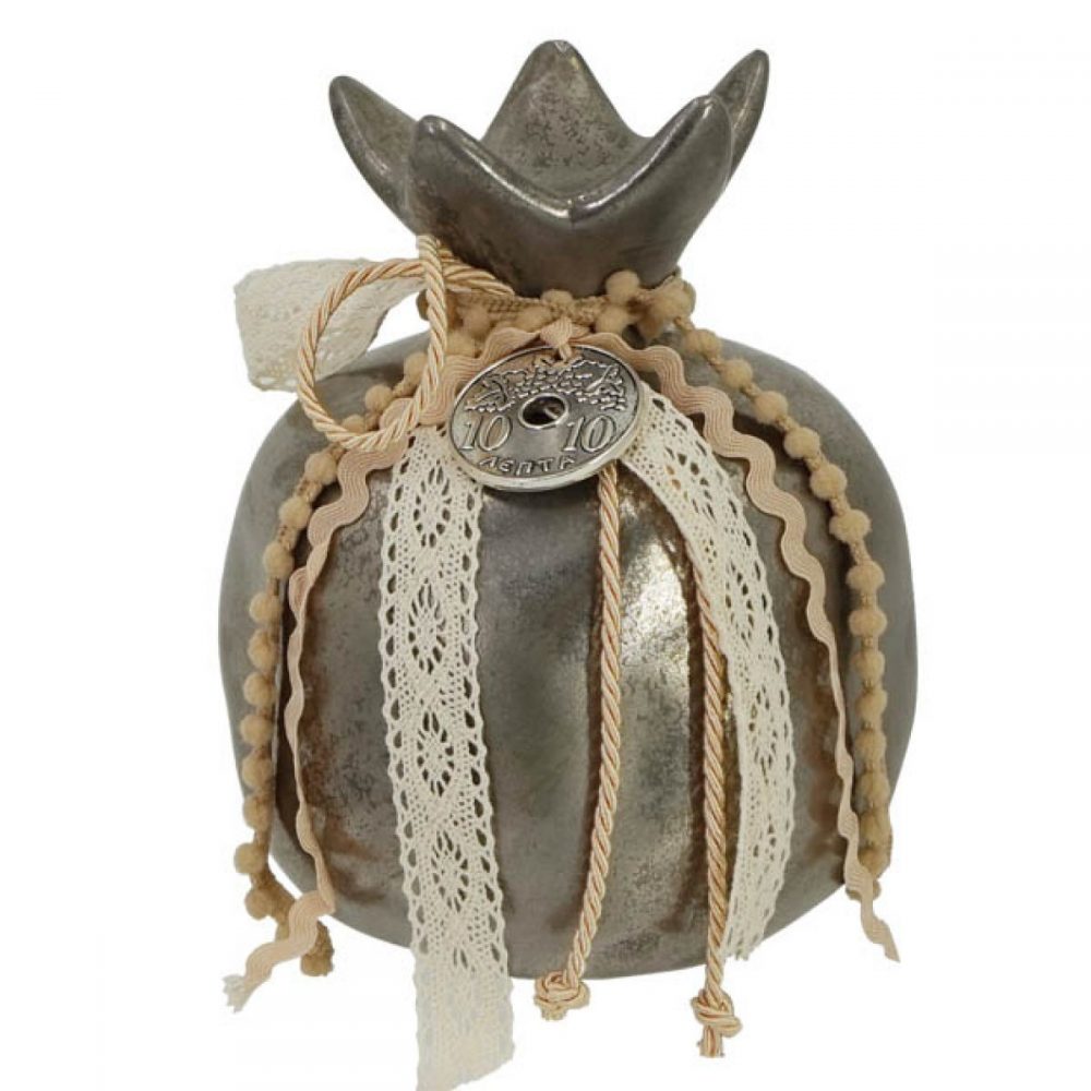 Ρόδι Ασημί Στολισμένο Γίγας