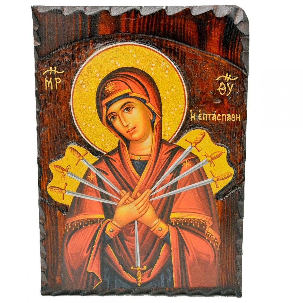 Ξύλινη Εικόνα Σκαλιστή Παναγία Η Επτάσπαθη