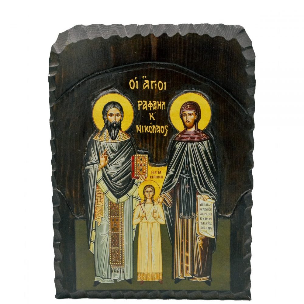 Ξύλινη Εικόνα Σκαλιστή Άγιοι Ραφαήλ κ Νικόλαος