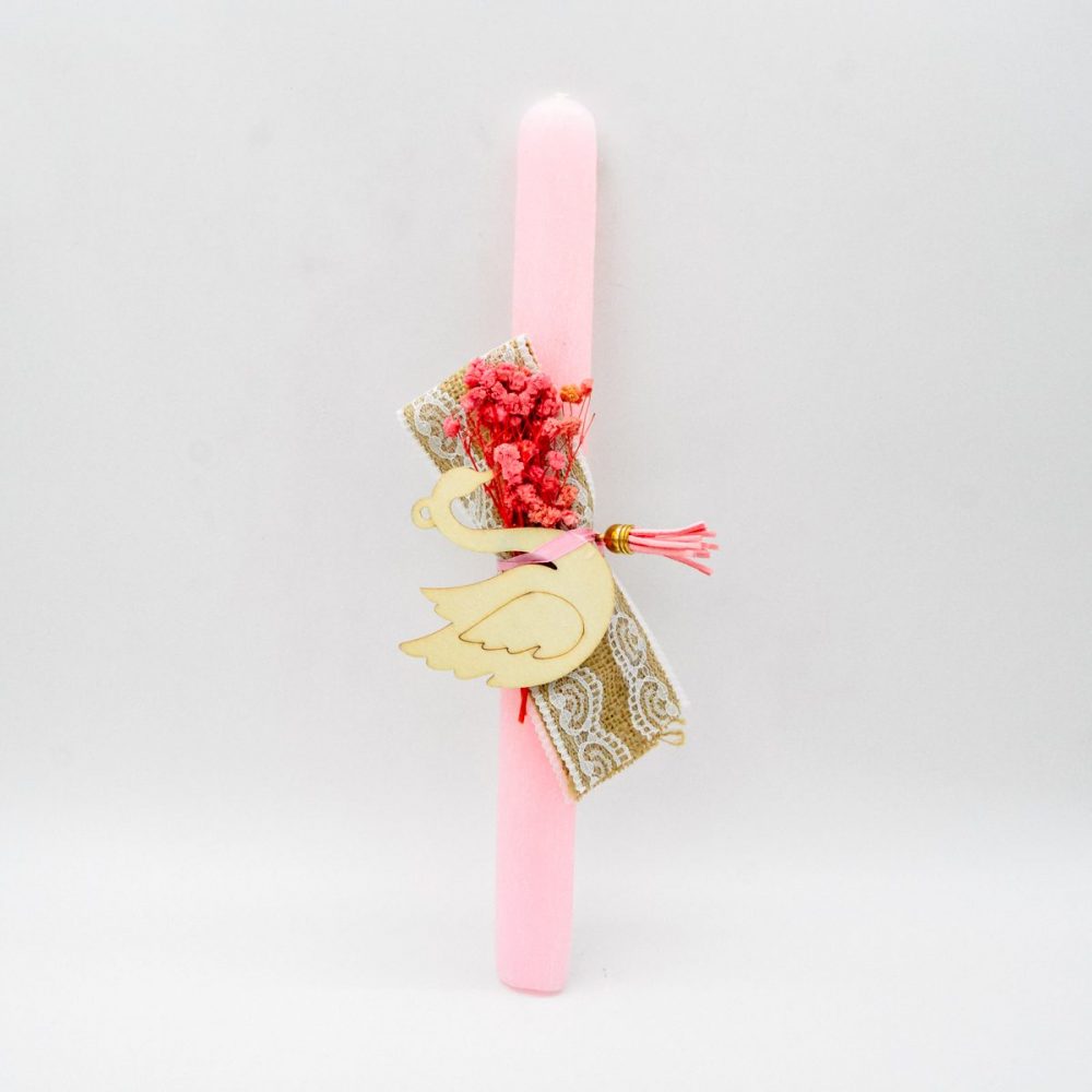 Λαμπάδα Ρόζ με Ξύλινο Στοιχείο