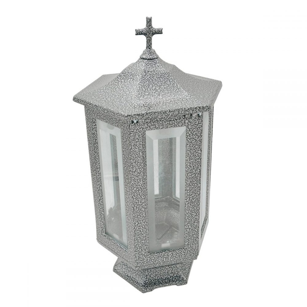 Εκκλησιαστικά Είδη Λαγός Καντηλι Εξάγωνο με Σταυρό Ασημί Μαύρο Μεγάλο