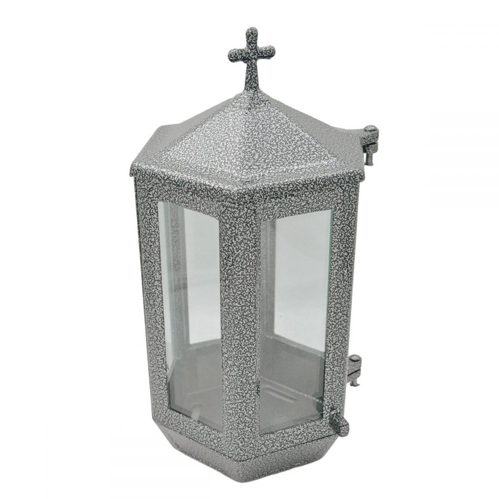 Εκκλησιαστικά Είδη Λαγός Καντηλι Εξάγωνο με Σταυρό Ασημί Μαύρο