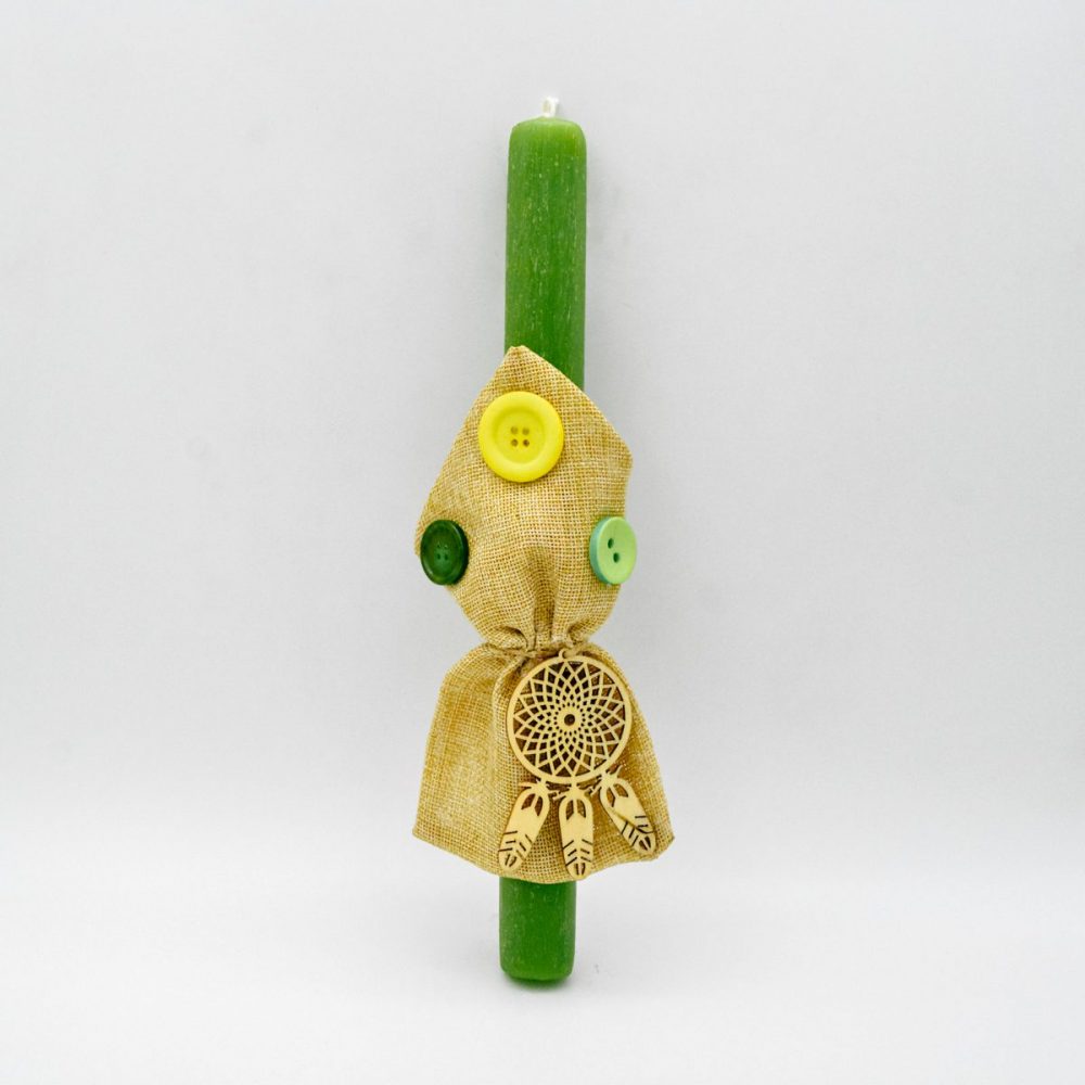 Λαμπάδα Πράσινη με Ξύλινο Στοιχείο