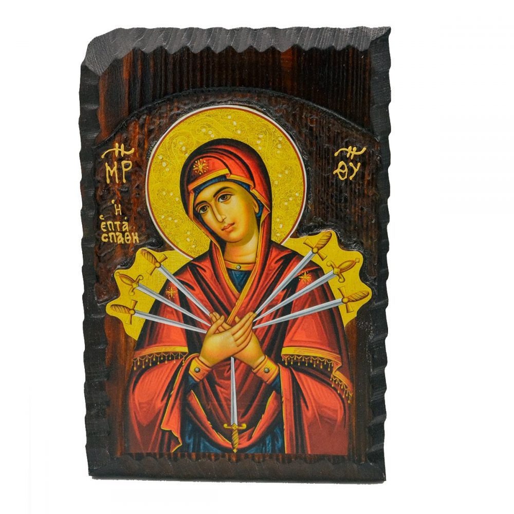 Ξύλινη Εικόνα Σκαλιστή Παναγία Η Επτάσπαθη