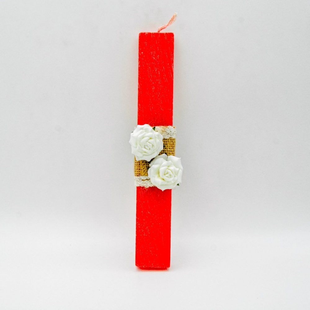 Λαμπάδα Κόκκινη με Λουλούδια