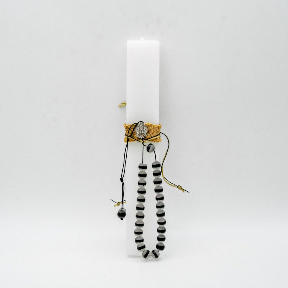 Λαμπάδα Λευκή με Κομπολόι 