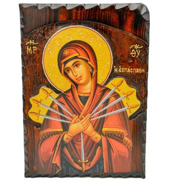 Εκκλησιαστικά Είδη Λαγός Ξύλινη Εικόνα Σκαλιστή Παναγία Η Επτάσπαθη