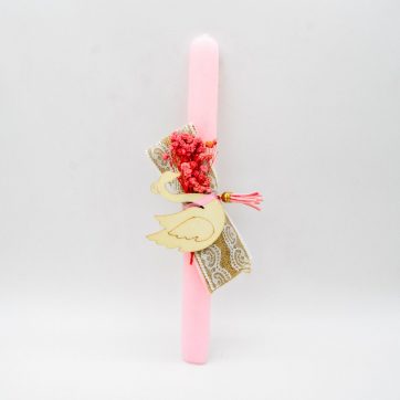 Εκκλησιαστικά Είδη Λαγός Λαμπάδα Ρόζ με Ξύλινο Στοιχείο