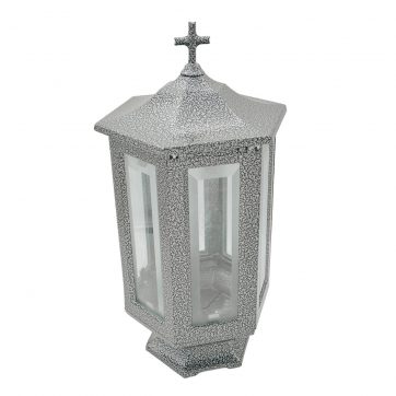 Εκκλησιαστικά Είδη Λαγός Καντηλι Εξάγωνο με Σταυρό Ασημί Μαύρο Μεγάλο