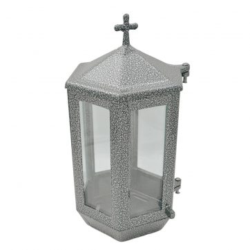 Εκκλησιαστικά Είδη Λαγός Καντηλι Εξάγωνο με Σταυρό Ασημί Μαύρο